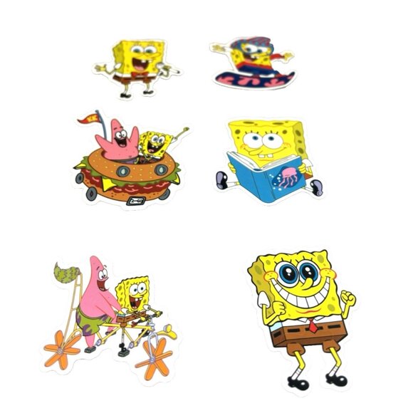SpongeBob SquarePants 6pc Cartoon Vinyl Stickers For Kids Water Bottle Laptop - Picture 1 of 4